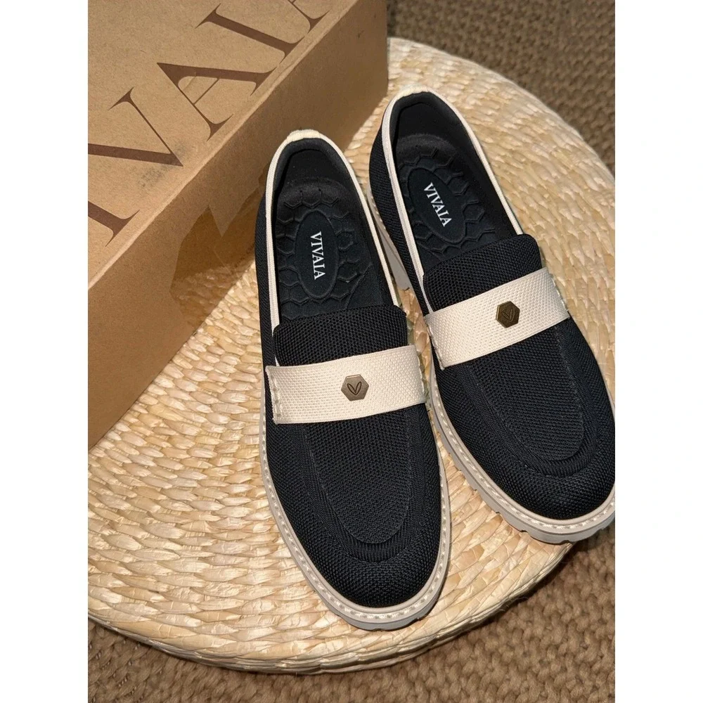 VIVAIA Round-Toe Platform Chunky Heel Loafers Black Slip On Shoes EU/38.5 US/7.5